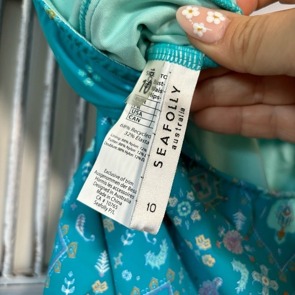 NWOT Seafolly Inka Gypsy Bandeau Maillot One Piece Swimsuit Eden Blue - Picture 9 of 12